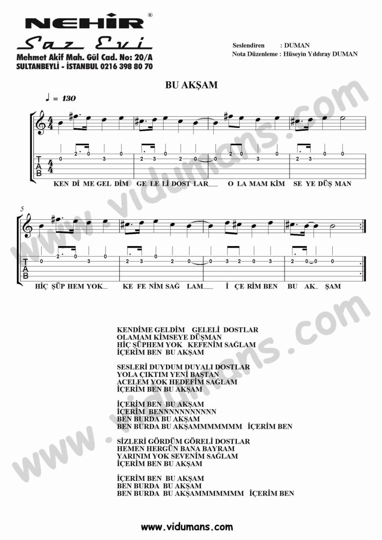 Bu Aksam-Gitar-Tab-Solo-Notalari