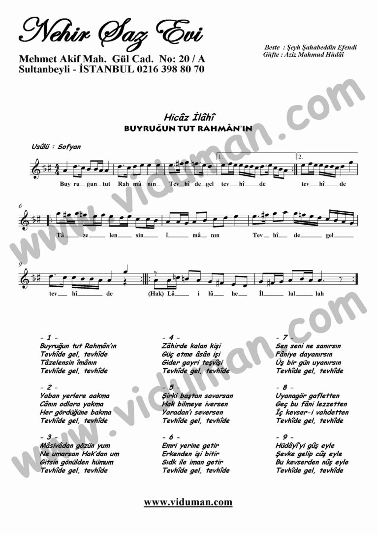 Buyrugun Tut Rahmanin-Ney-Ilahi-Notalari