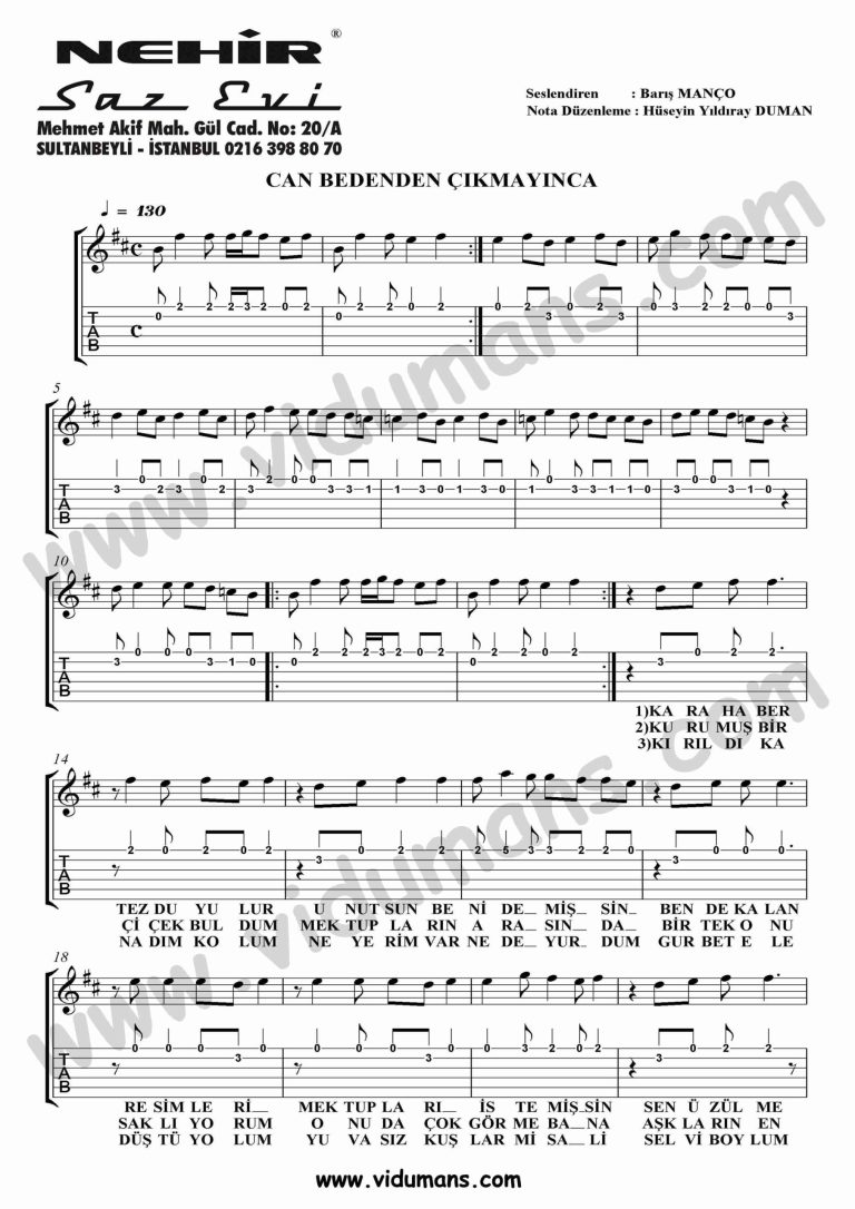 Can Bedenden Cikmayinca_1-Gitar-Tab-Solo-Notalari