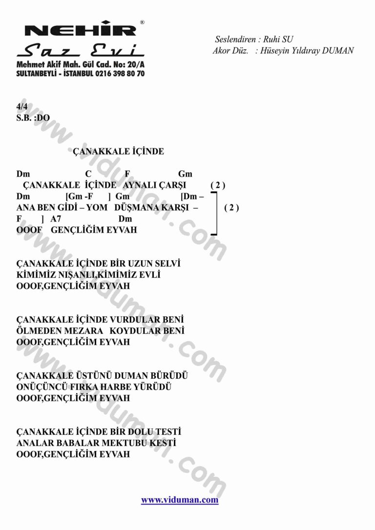 Canakkale Icinde-Gitar-Ritim-Akorlari