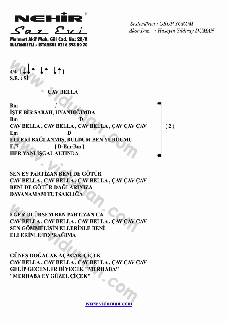 Cav Bella-Gitar-Ritim-Akorlari