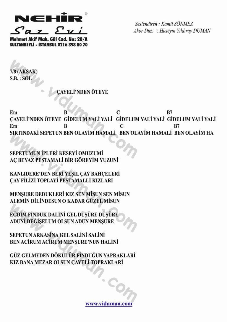 Cayelinden Oteye-Gitar-Ritim-Akorlari