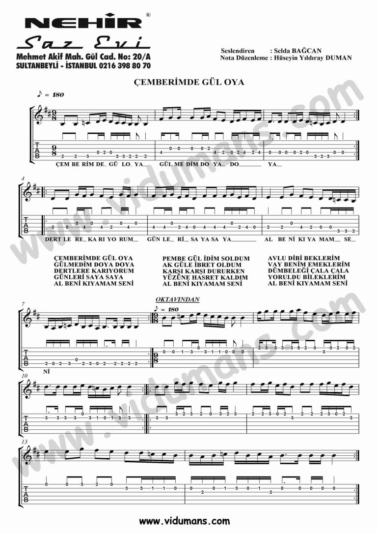 Cemberimde Gul Oya-Gitar-Tab-Solo-Notalari