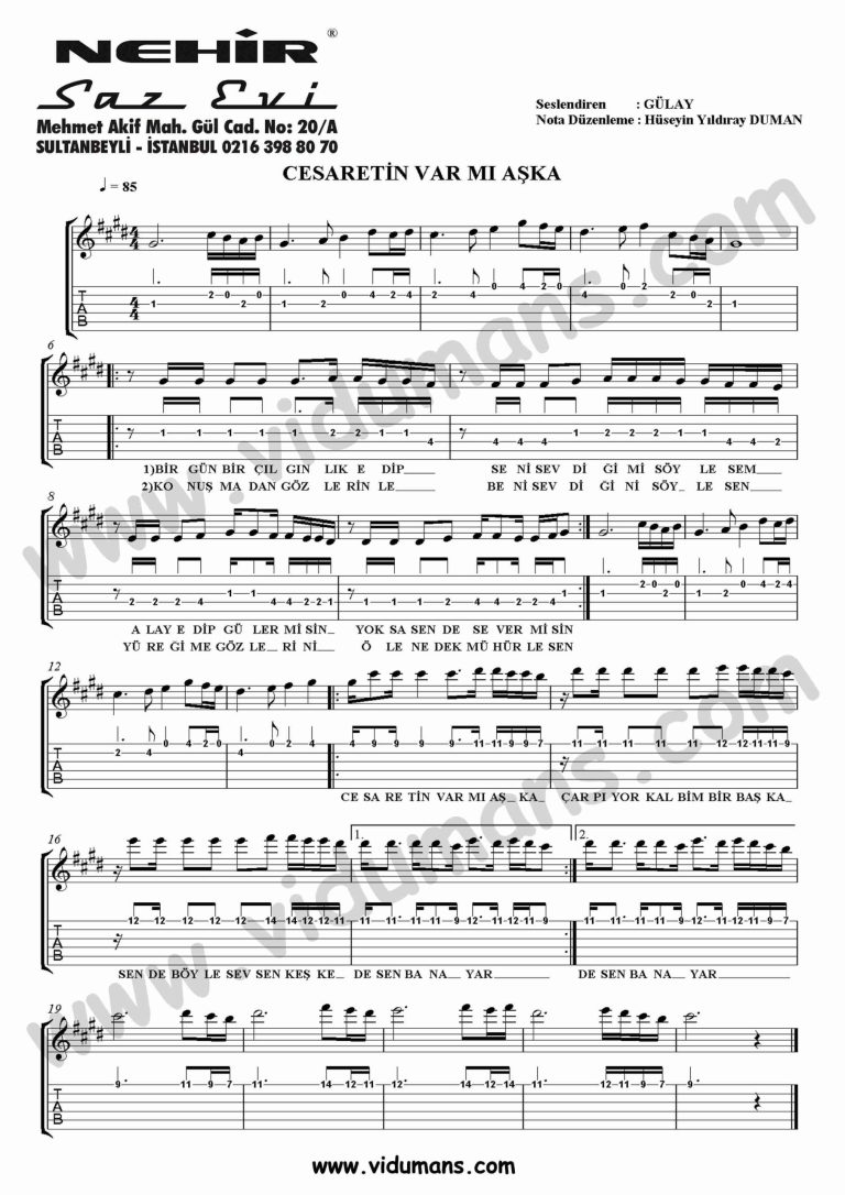 Cesaretin Var Mi Aska-Gitar-Tab-Solo-Notalari