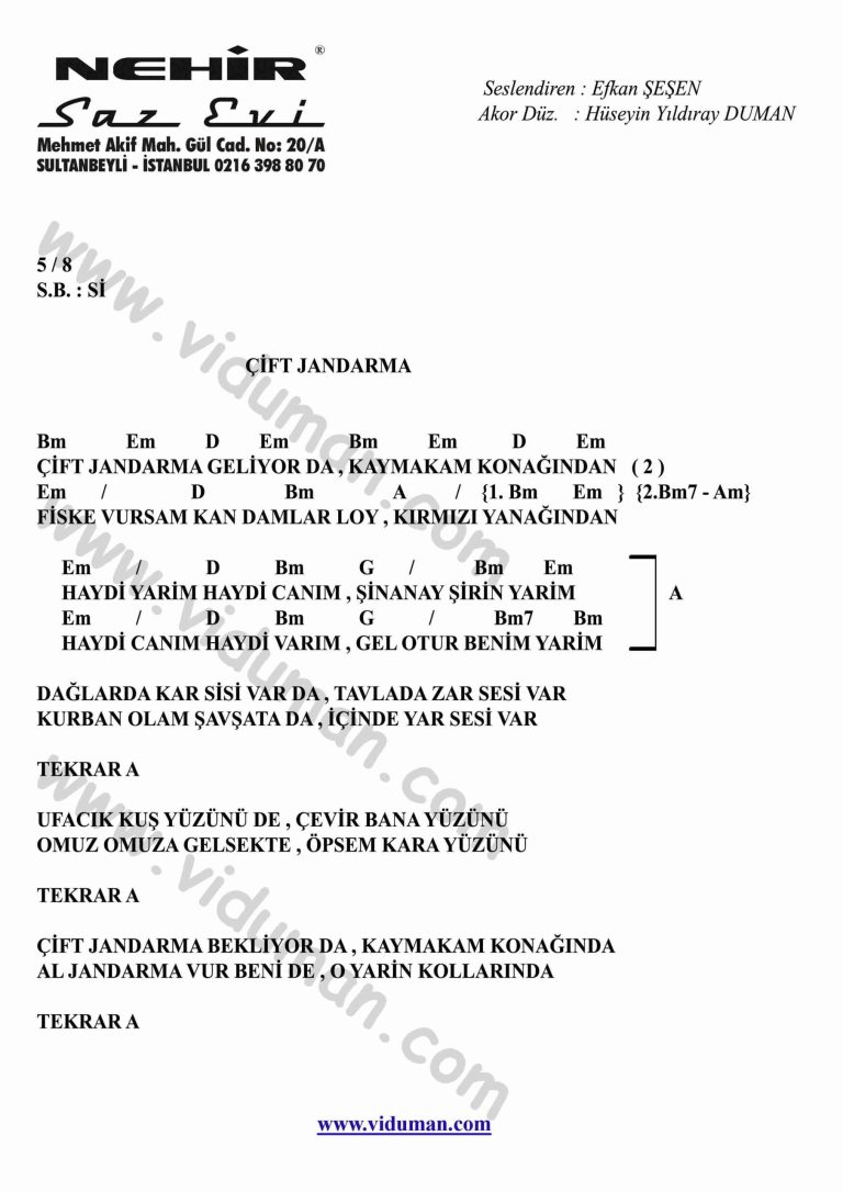 Cift Jandarma-Gitar-Ritim-Akorlari