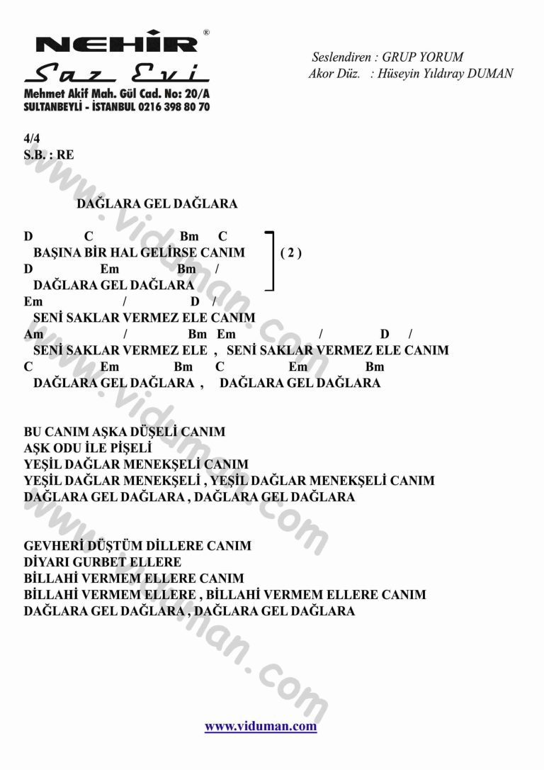 Daglara Gel Daglara-Gitar-Ritim-Akorlari