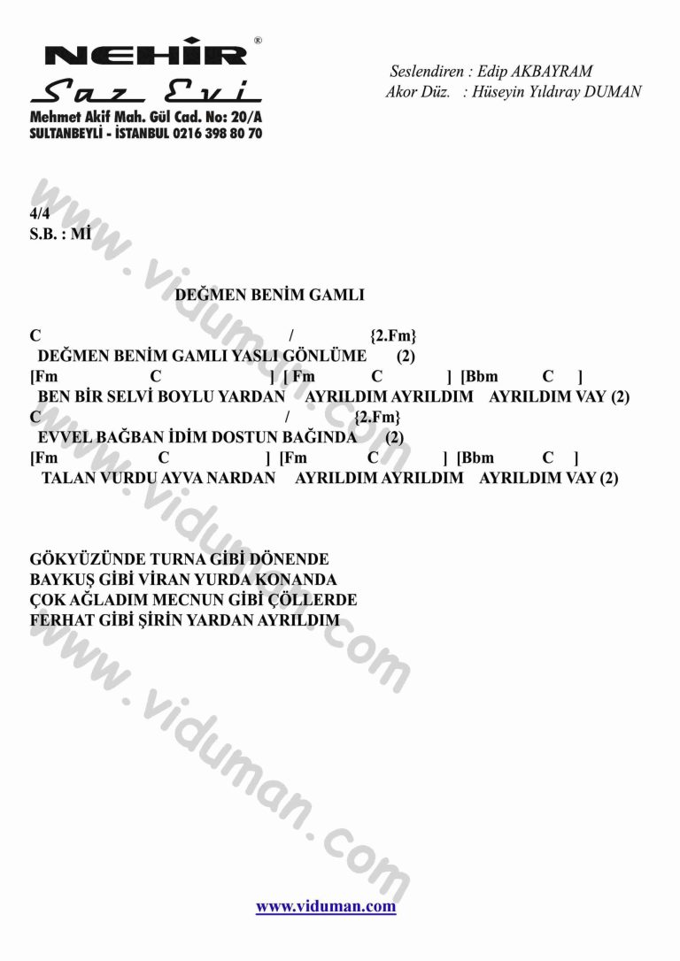 Degmen Benim Gamli-Gitar-Ritim-Akorlari