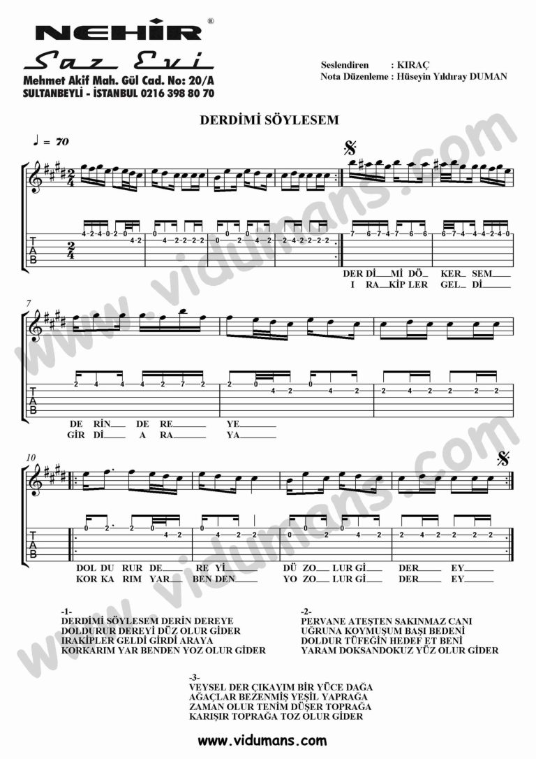 Derdimi Soylesem-Gitar-Tab-Solo-Notalari