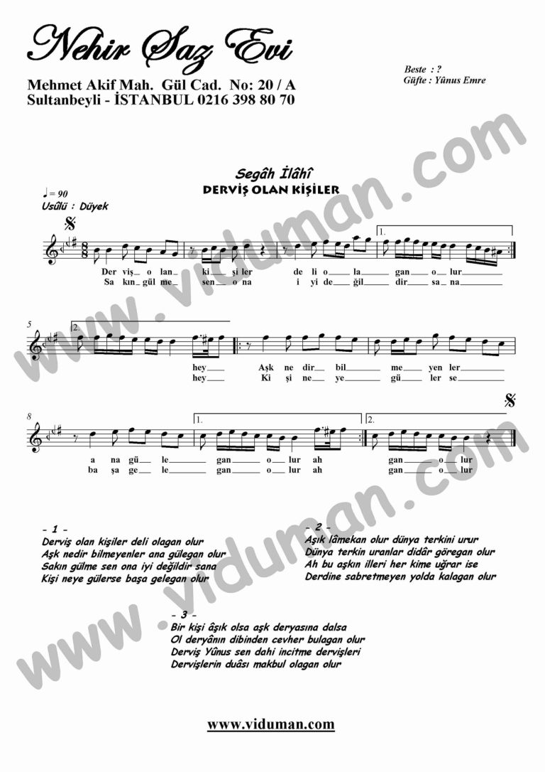 Dervis Olan Kisiler-Ney-Ilahi-Notalari