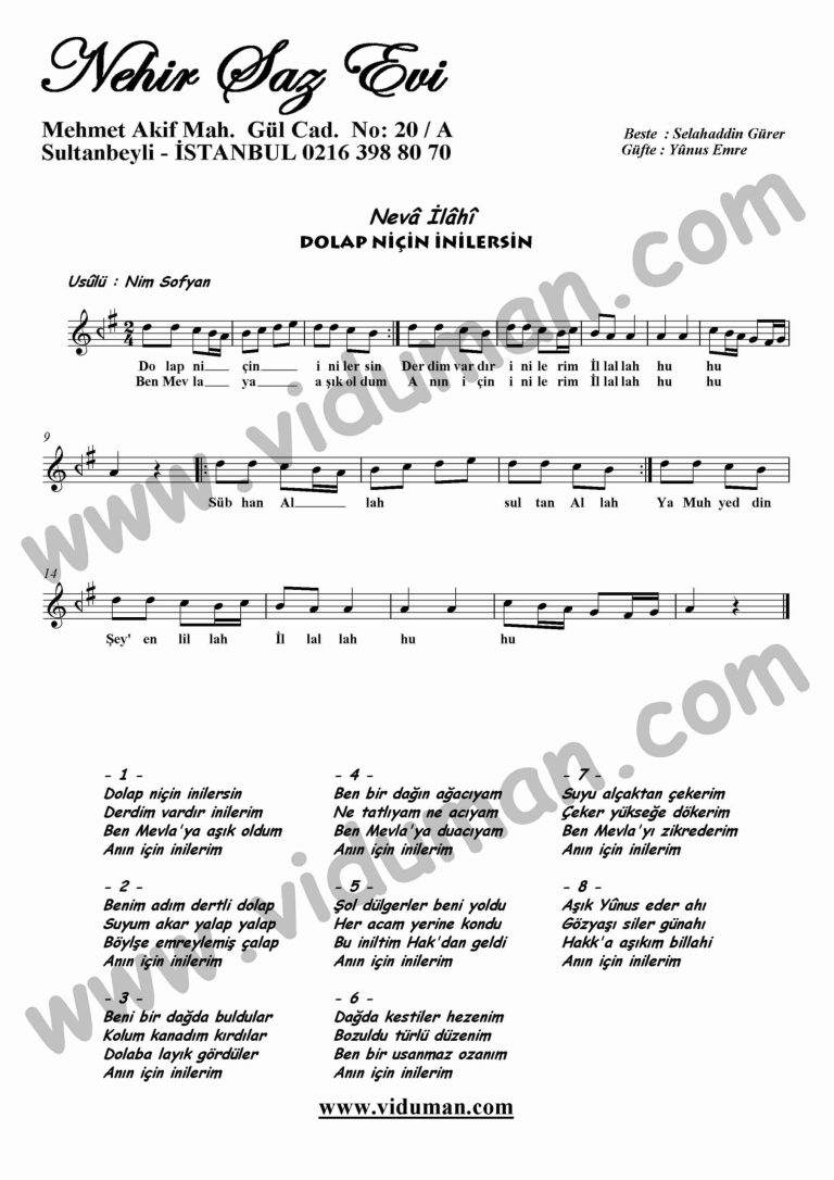 Dolap Nicin Inilersin-Ney-Ilahi-Notalari