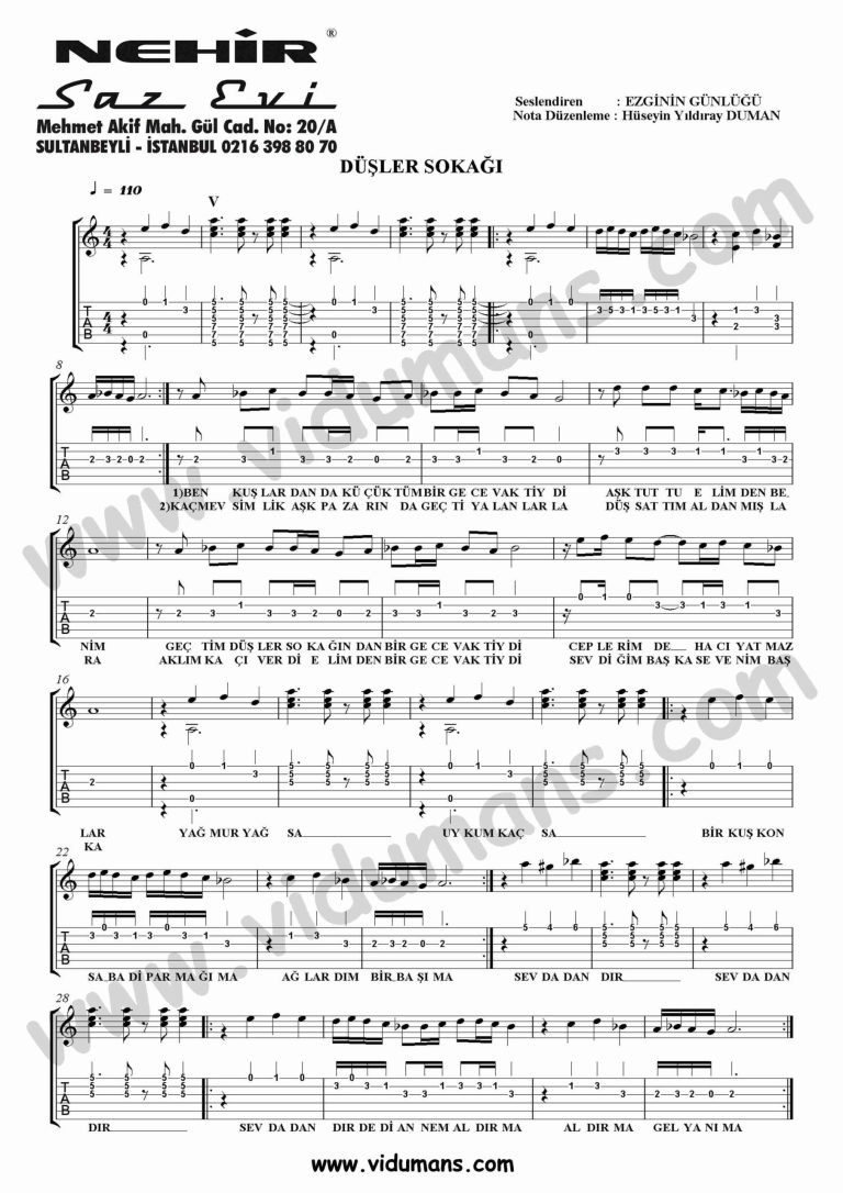 Dusler Sokagi-Gitar-Tab-Solo-Notalari