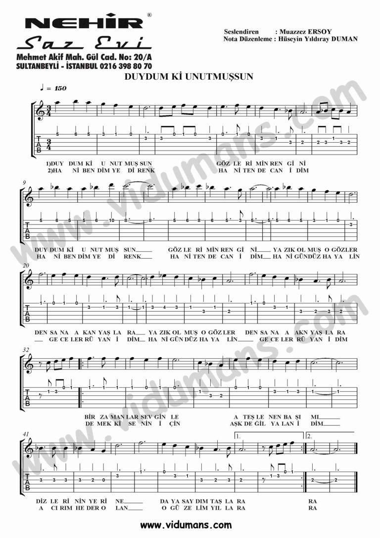 Duydum Ki Unutmussun-Gitar-Tab-Solo-Notalari