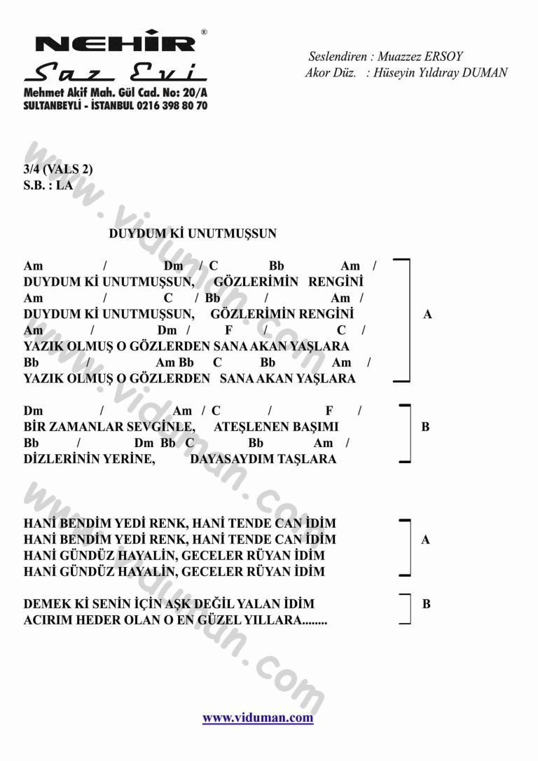 Duydum Ki Unutmussun-Gitar-Ritim-Akorlari