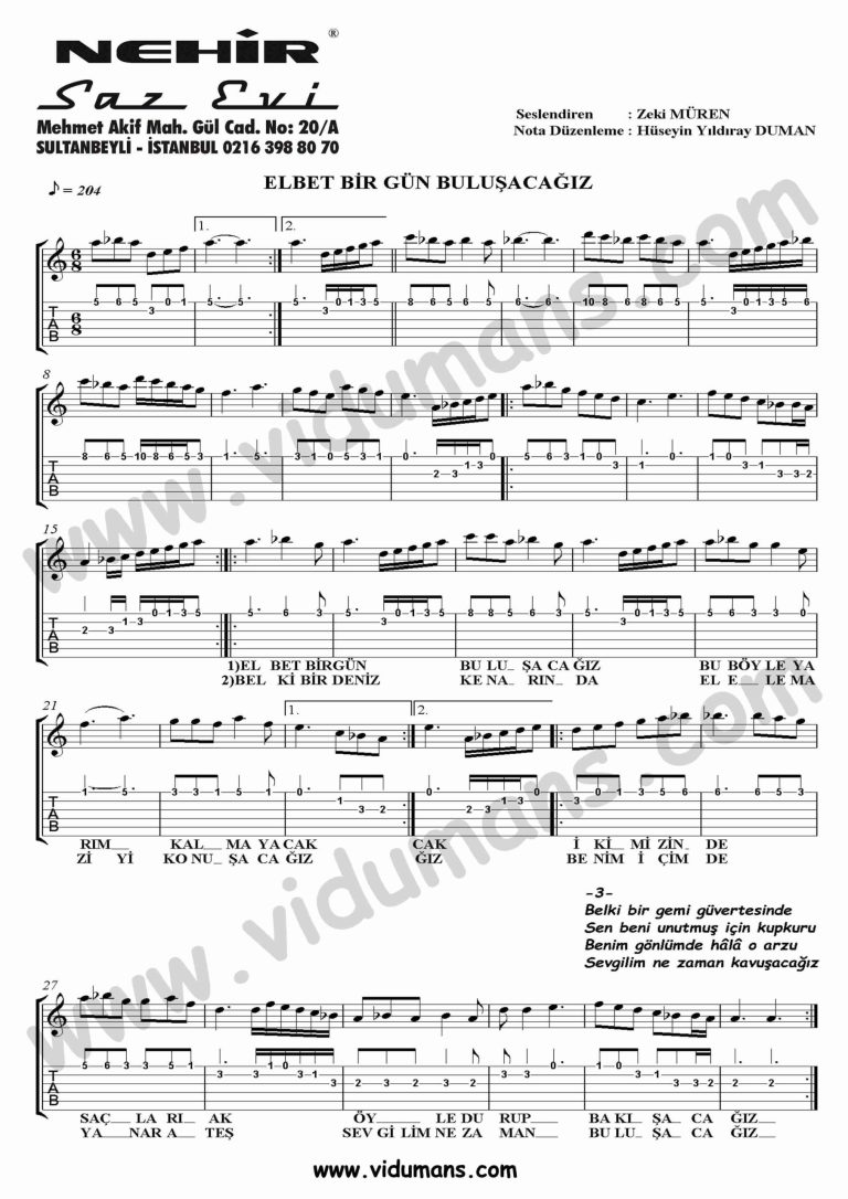 Elbet Bir Gun Bulusacagiz-Gitar-Tab-Solo-Notalari