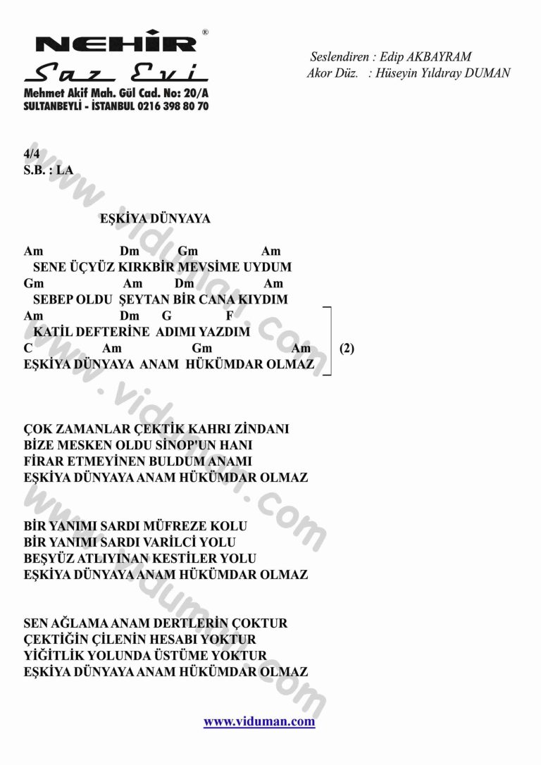 Eskiya Dunyaya-Gitar-Ritim-Akorlari