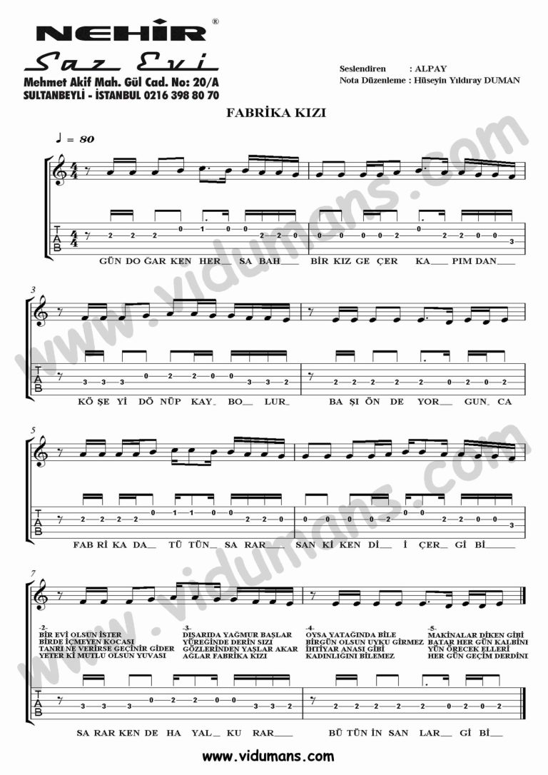 Fabrika Kizi-Gitar-Tab-Solo-Notalari