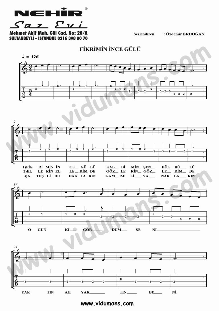 Fikrimin Ince Gulu-Gitar-Tab-Solo-Notalari