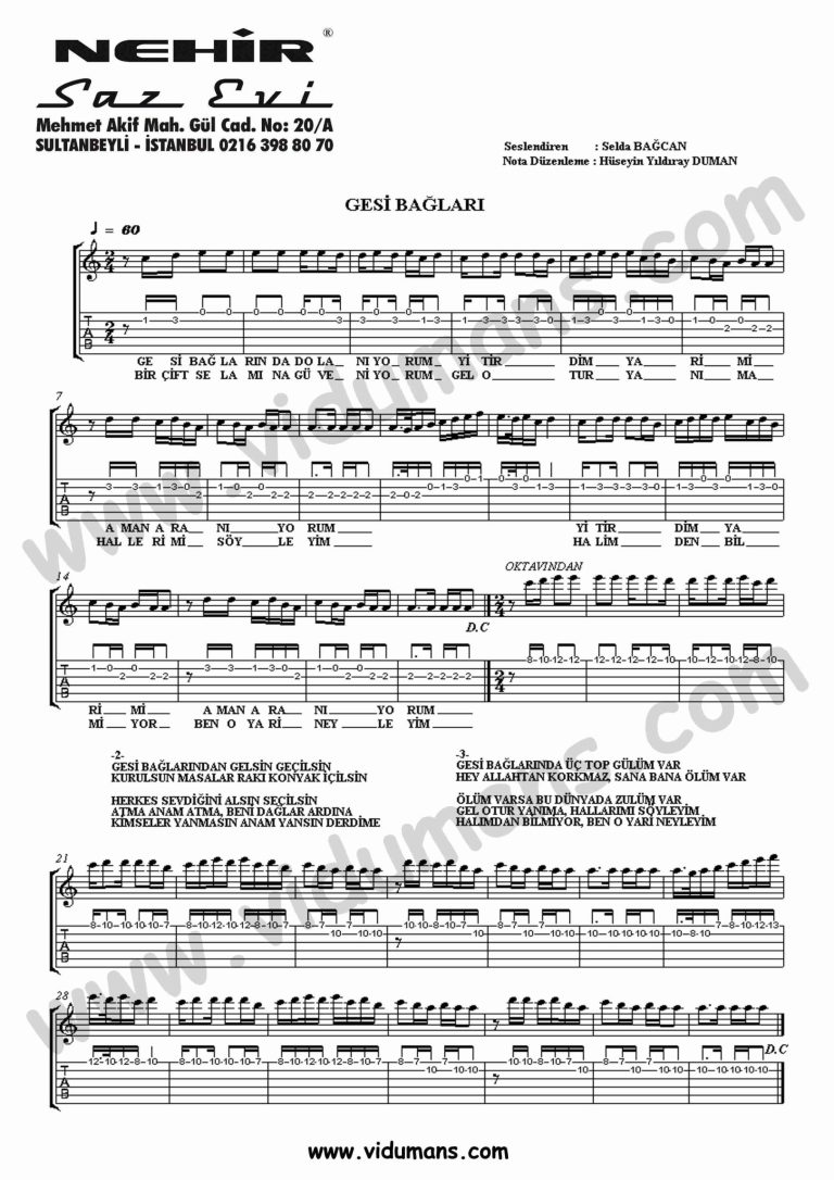 Gesi Baglari-Gitar-Tab-Solo-Notalari