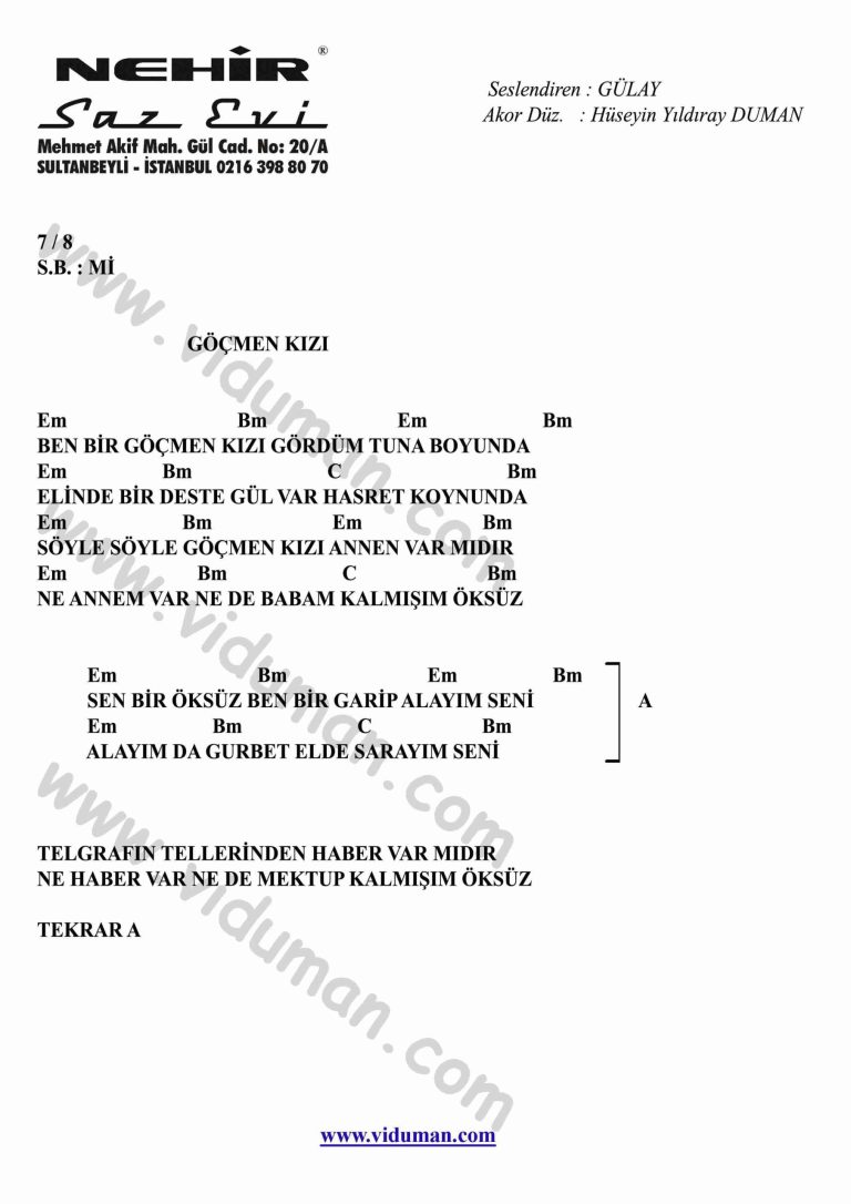 Gocmen Kizi-Gitar-Ritim-Akorlari