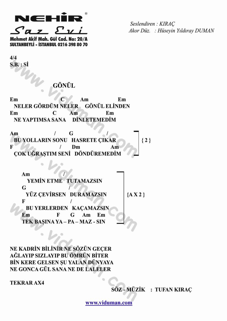 Gonul (Kirac)-Gitar-Ritim-Akorlari