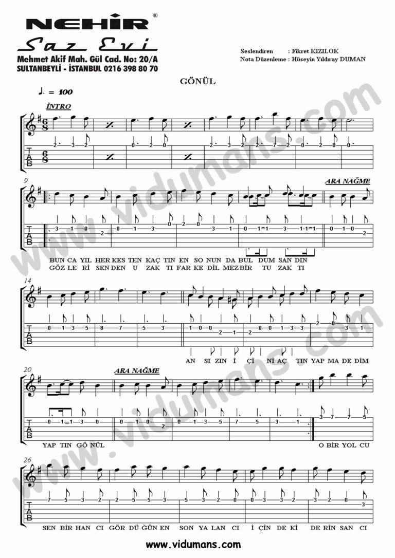 Gonul_1 F.Kizilok-Gitar-Tab-Solo-Notalari