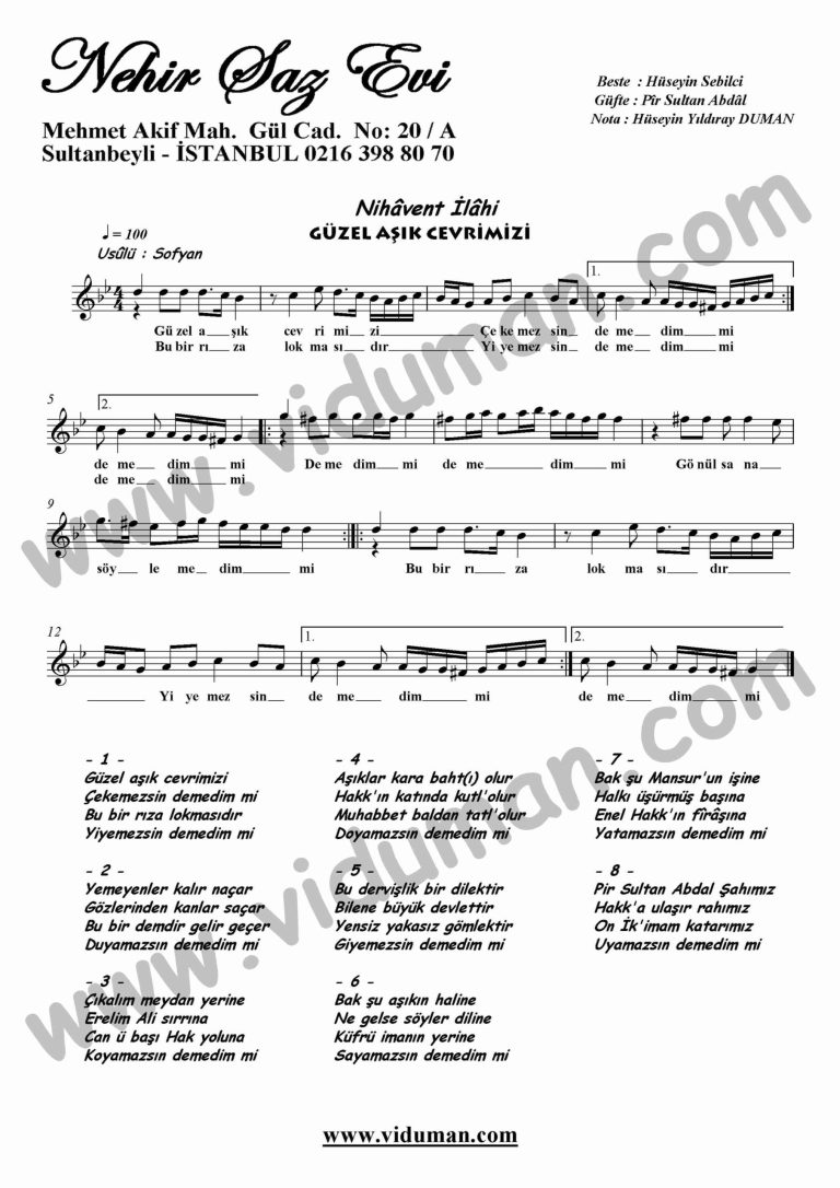 Guzel Asik Cevrimizi-Ney-Ilahi-Notalari