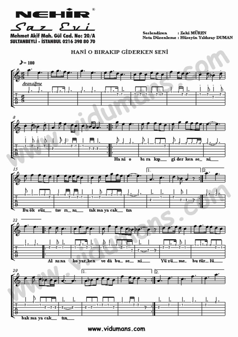 Hani O Birakip-Gitar-Tab-Solo-Notalari