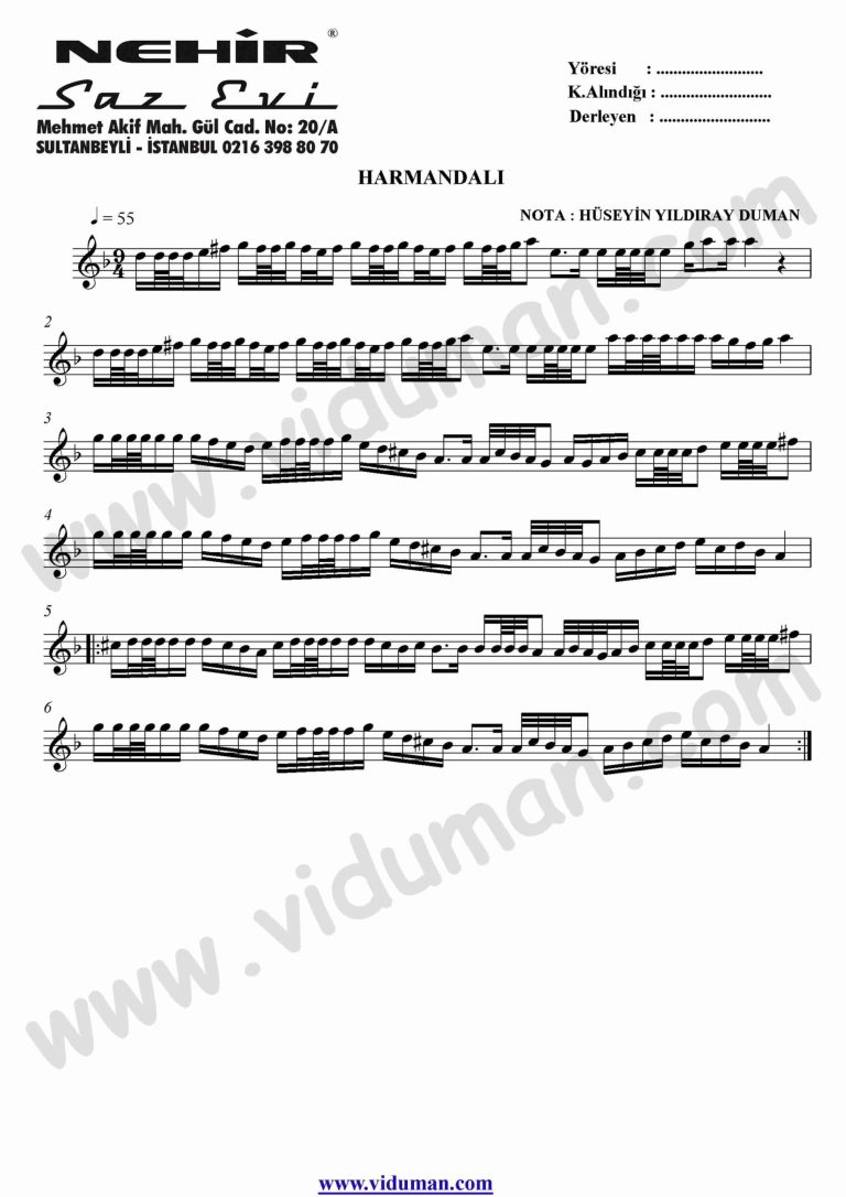 Harmandali-Baglama-Saz-Notalari