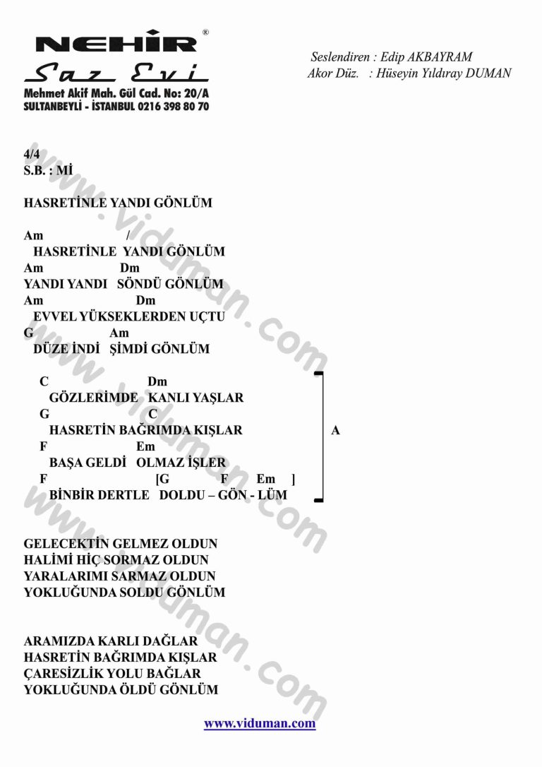 Hasretinle Yandi Gonlum-Gitar-Ritim-Akorlari