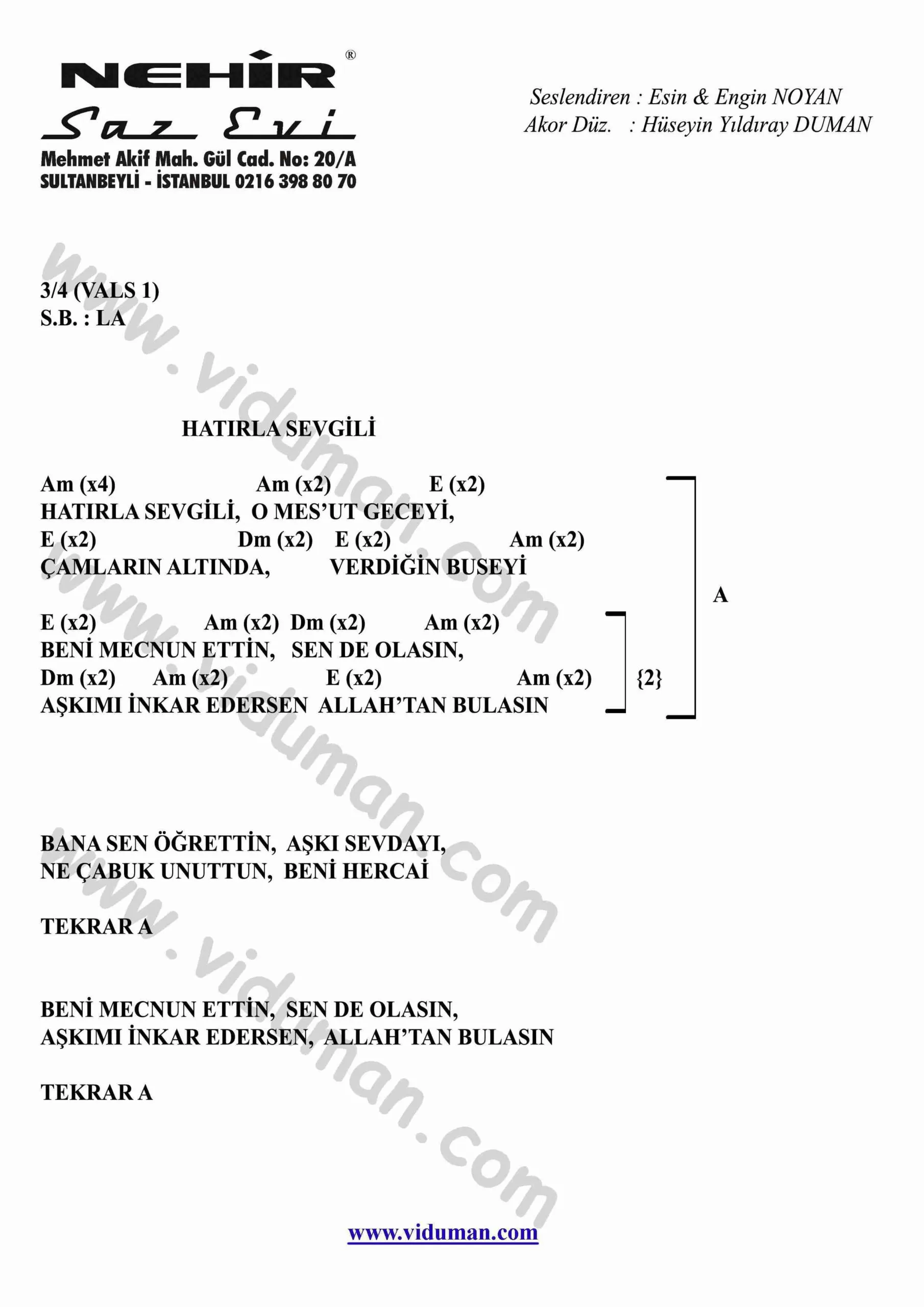 Hatirla Sevgili-Gitar-Ritim-Akorlari