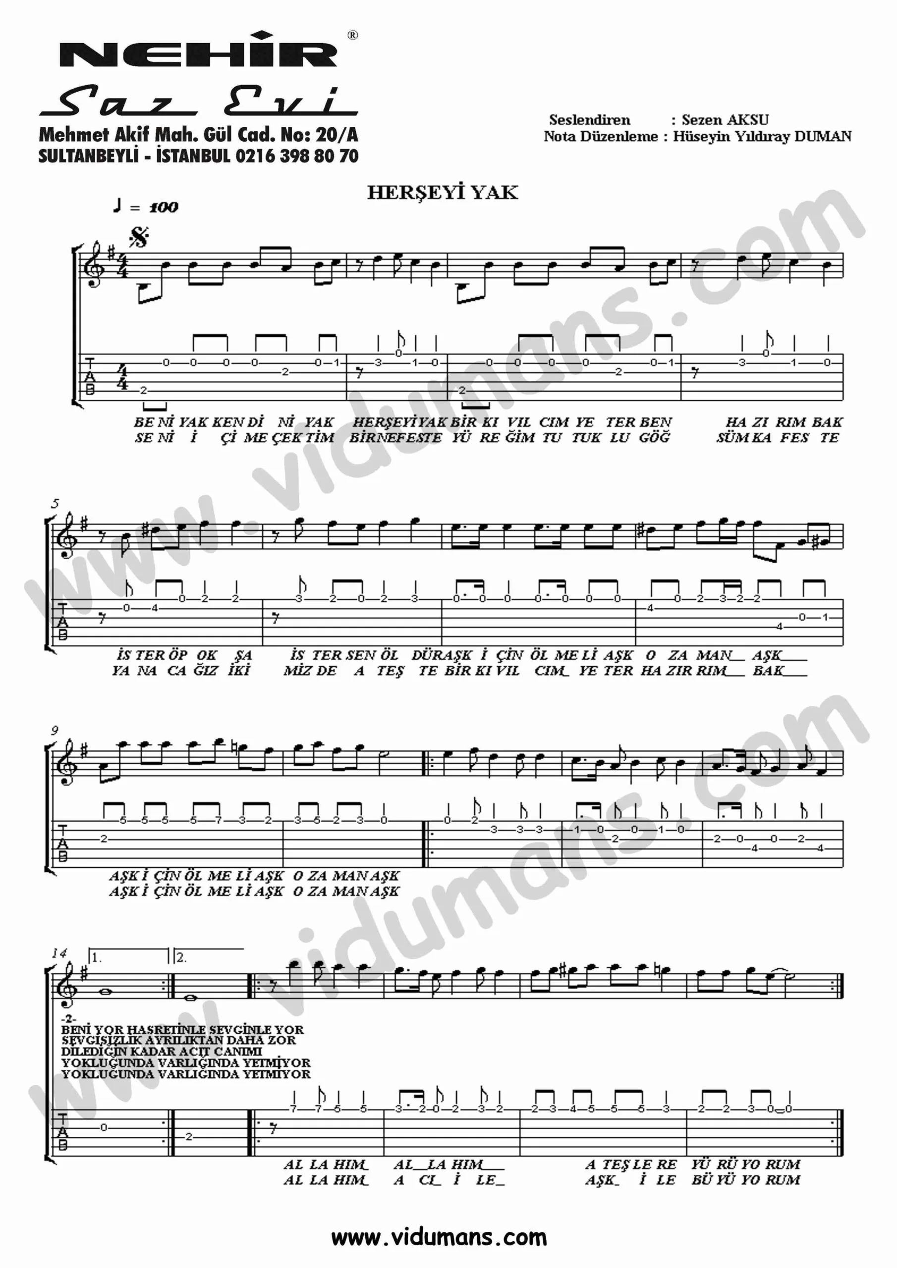 Herseyi Yak-Gitar-Tab-Solo-Notalari