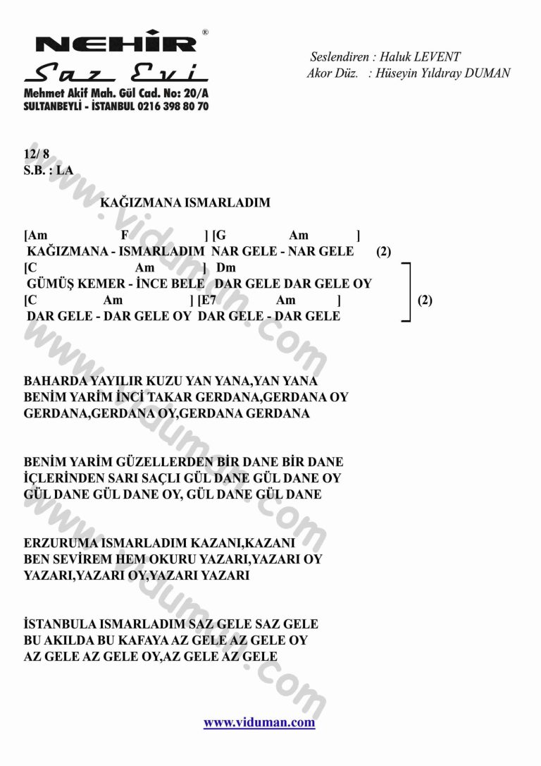 Kagizmana Ismarladim-Gitar-Ritim-Akorlari
