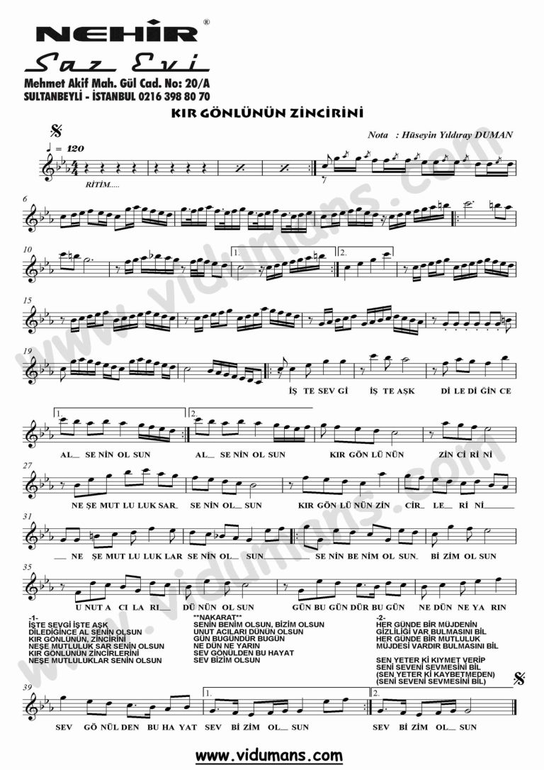 Kir Gonlunun Zincirini-Sol-Orhan-Gencebay-Saz-Notalari