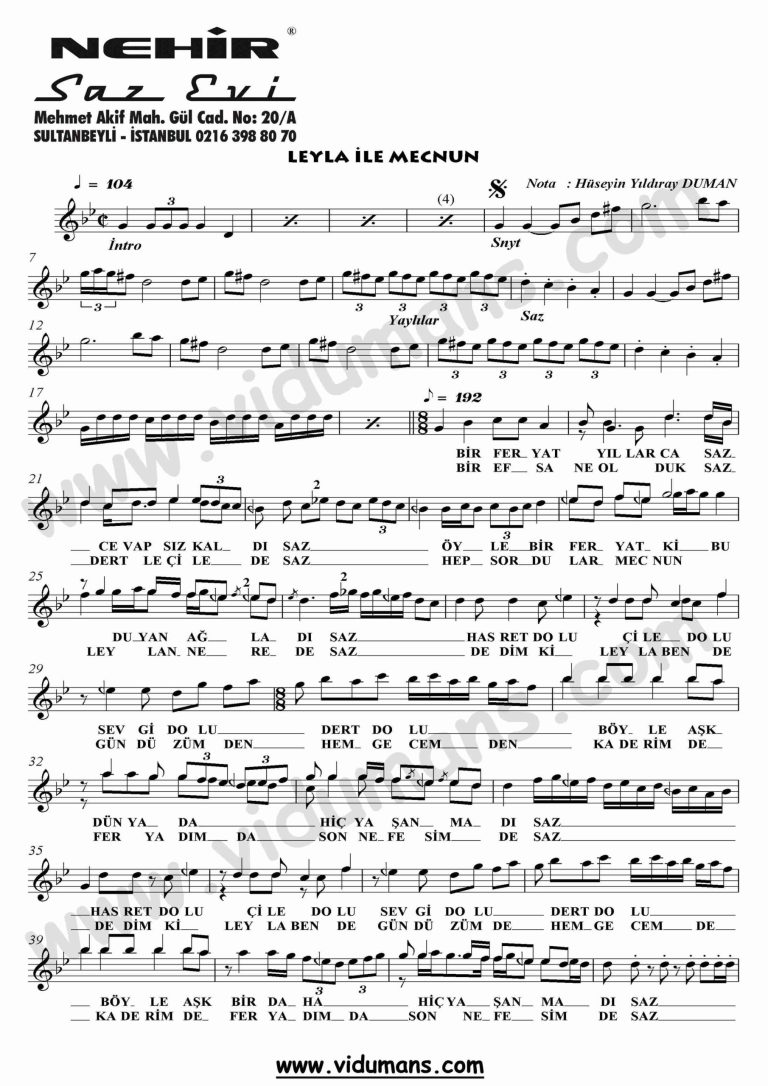 Leyla Ile Mecnun-Sol_1-Orhan-Gencebay-Saz-Notalari