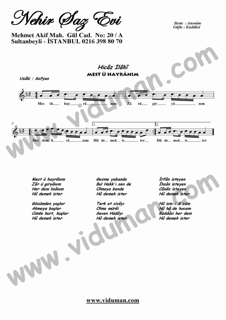 Mestu Hayranim-Ney-Ilahi-Notalari