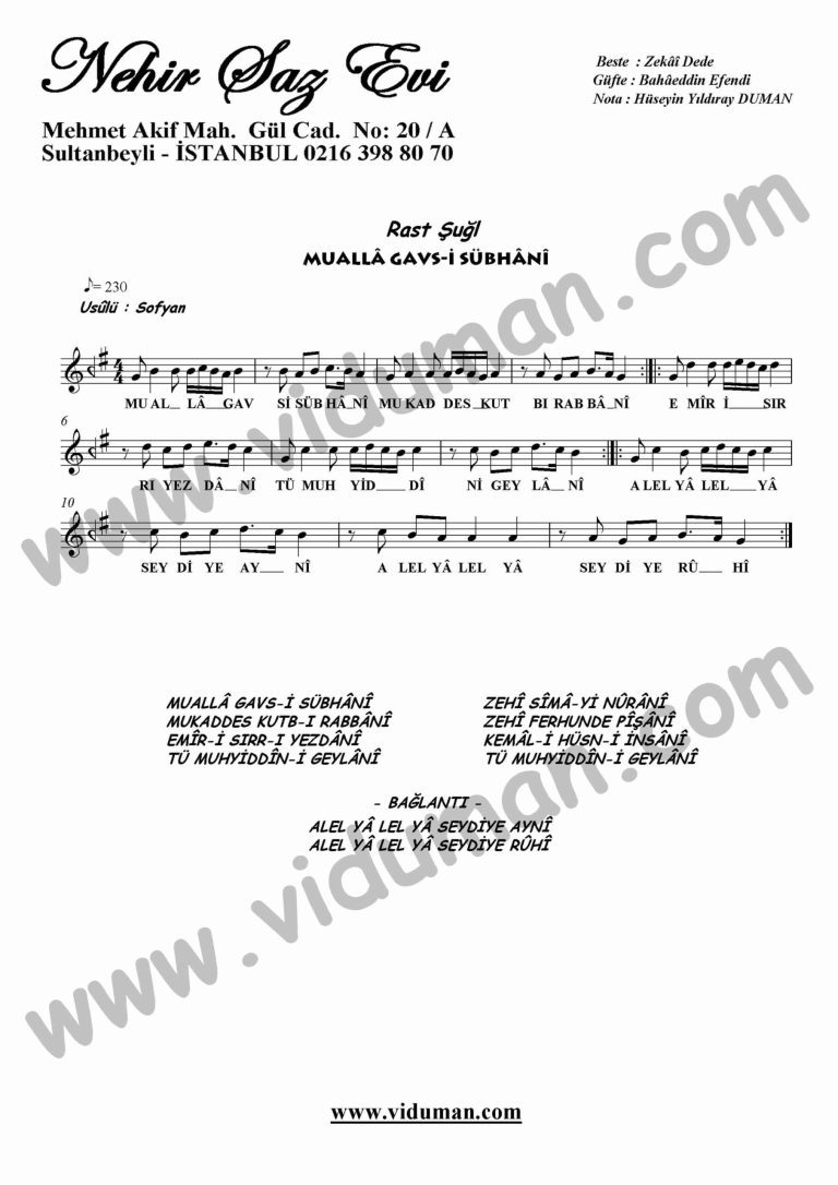 Mualla Gavsi Subhani-Ney-Ilahi-Notalari