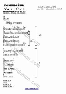 Opmek Isterdim-Gitar-Ritim-Akorlari