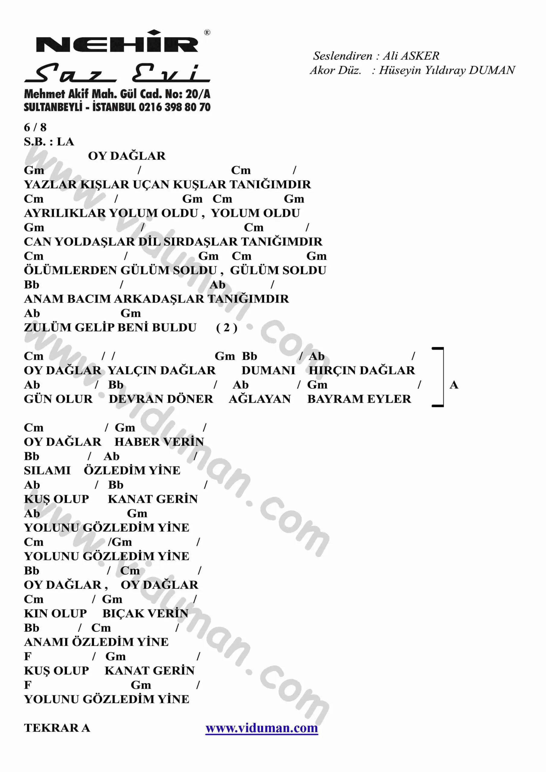 Oy Daglar-Gitar-Ritim-Akorlari