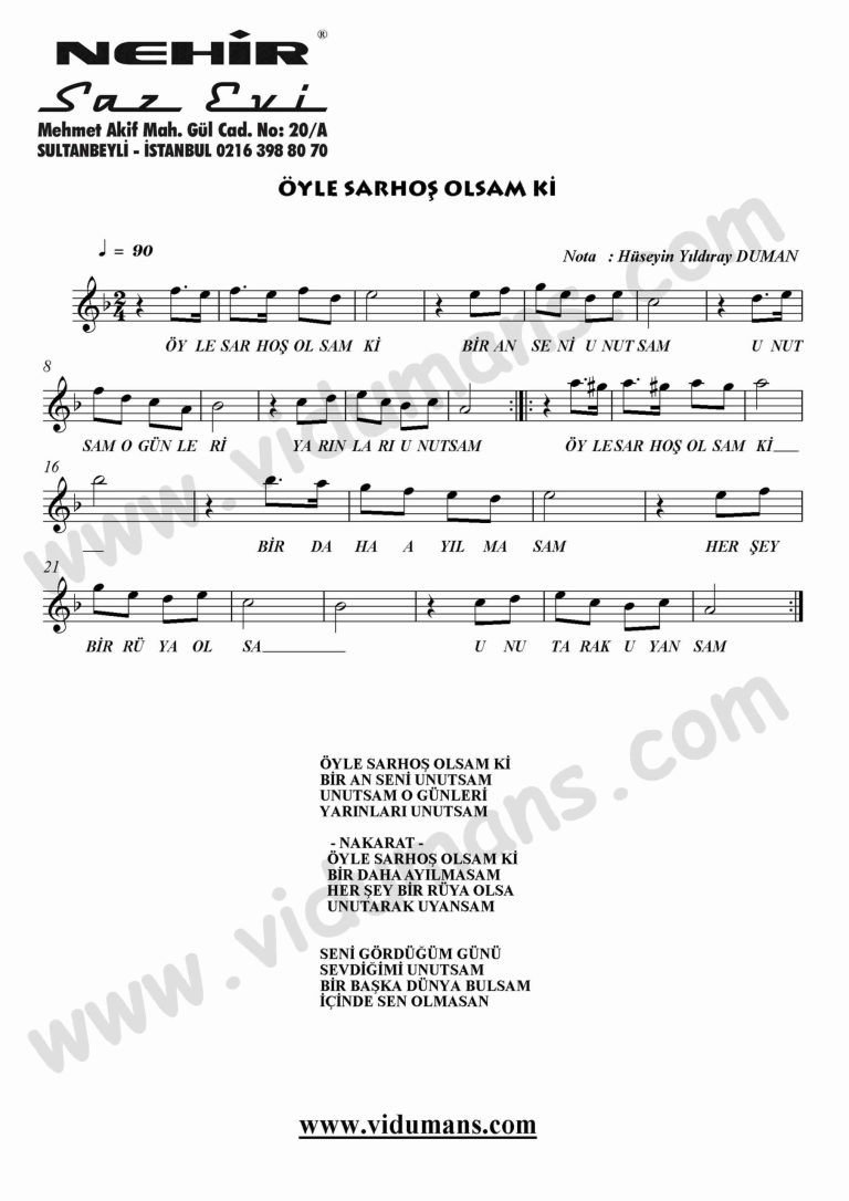 Oyle Sarhos Olsam Ki-Keman-Notalari