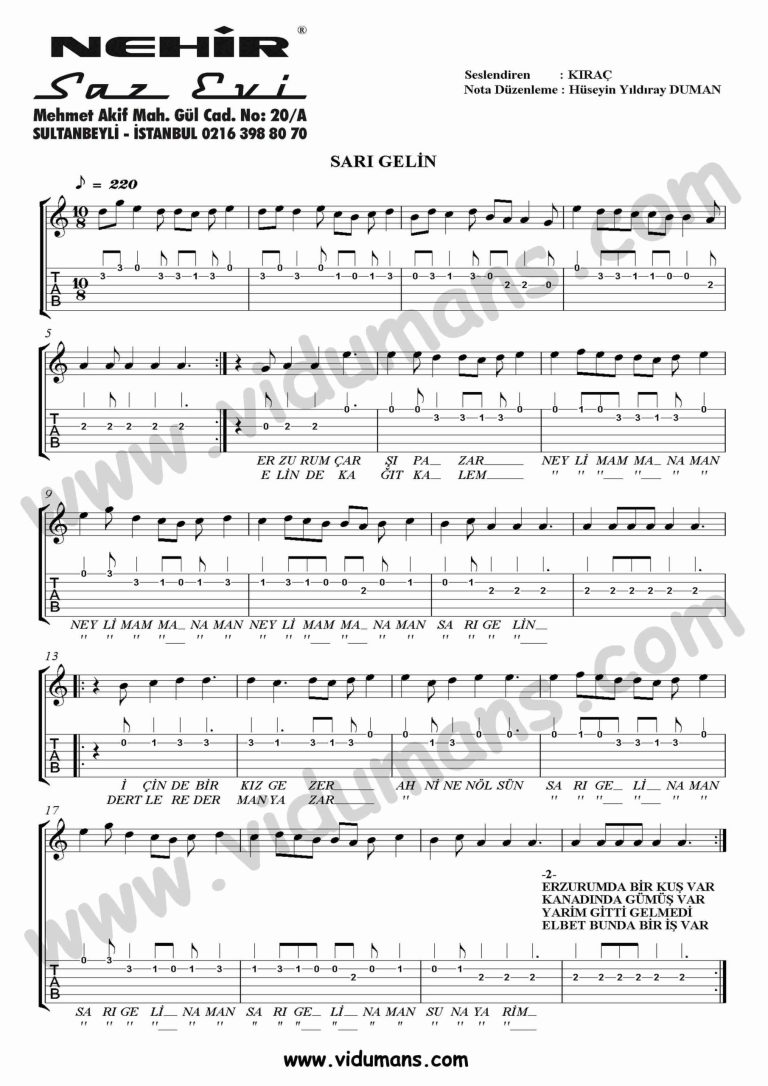 Sari Gelin-Gitar-Tab-Solo-Notalari