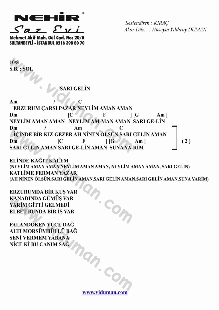 Sari Gelin-Gitar-Ritim-Akorlari