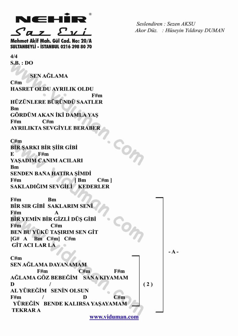 Sen Aglama-Gitar-Ritim-Akorlari