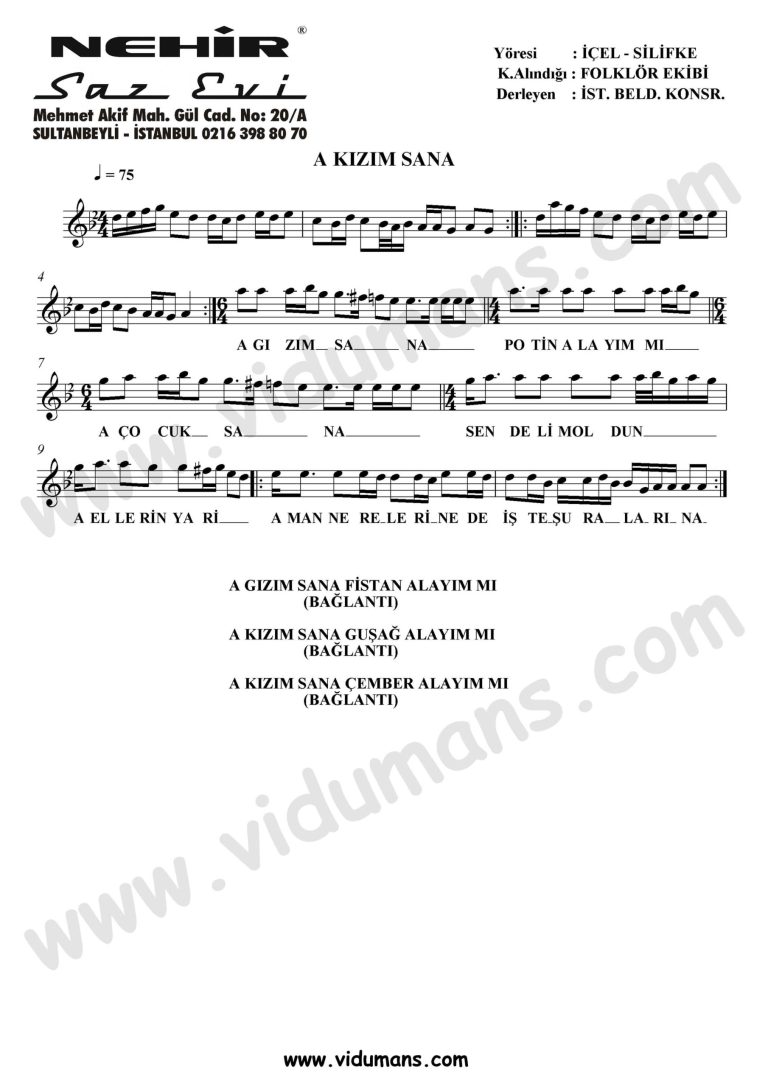 A-Kizim-Sana-Baglama-Saz-Notalari