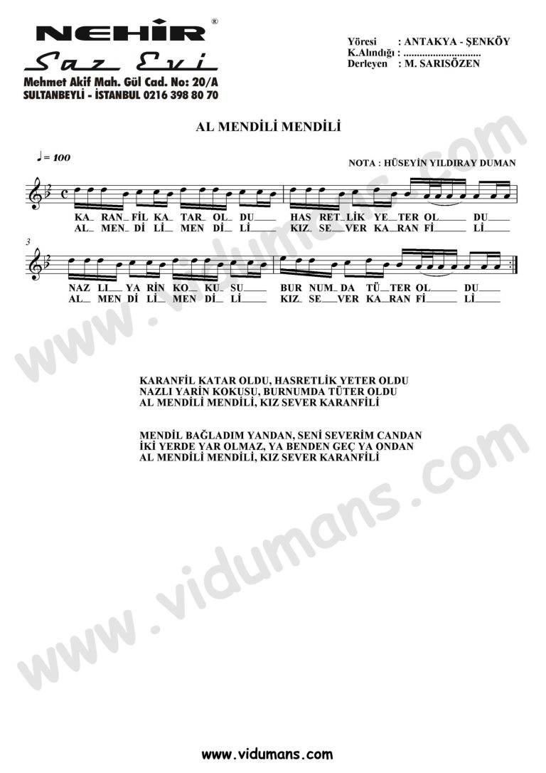 Al Mendili Mendili-Baglama-Saz-Notalari