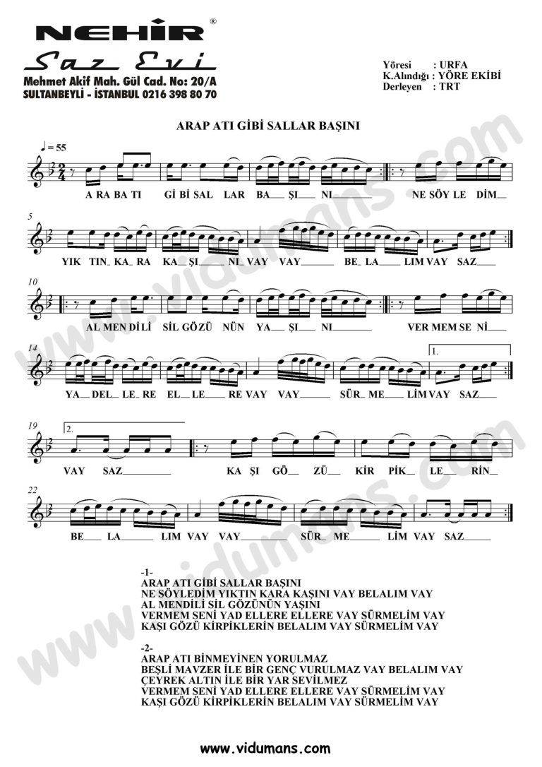 Arap Ati Gibi Sallar Basini-Baglama-Saz-Notalari