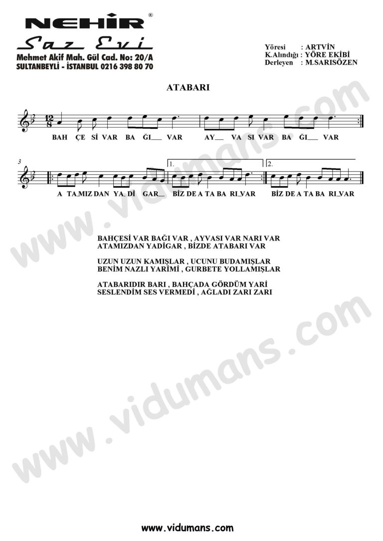 Atabari-Baglama-Saz-Notalari