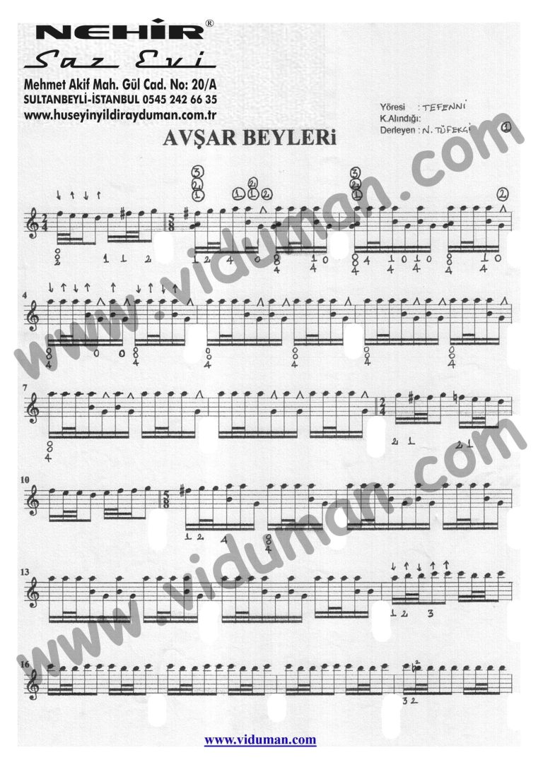 Avsar Beyleri 1-Baglama-Saz-Notalari