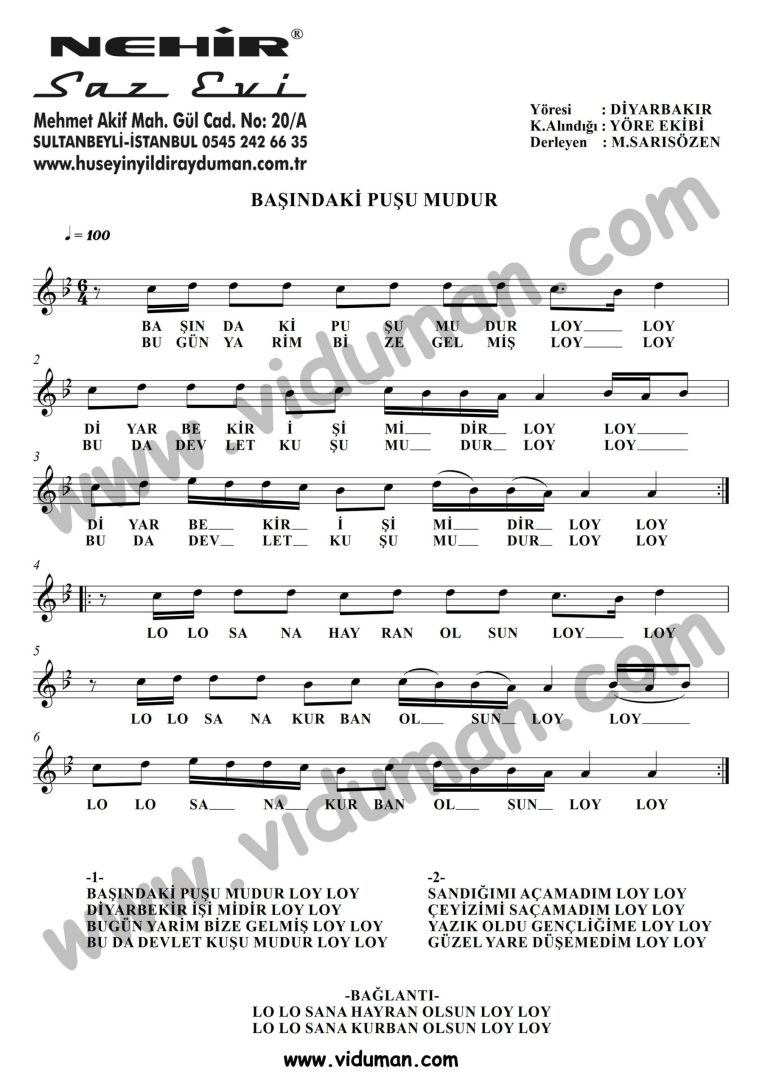 Basindaki Pusumudur-Baglama-Saz-Notalari