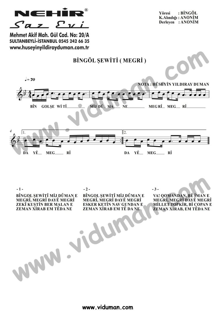 Bingol Sewiti (Megri)-Baglama-Saz-Notalari-kurtce