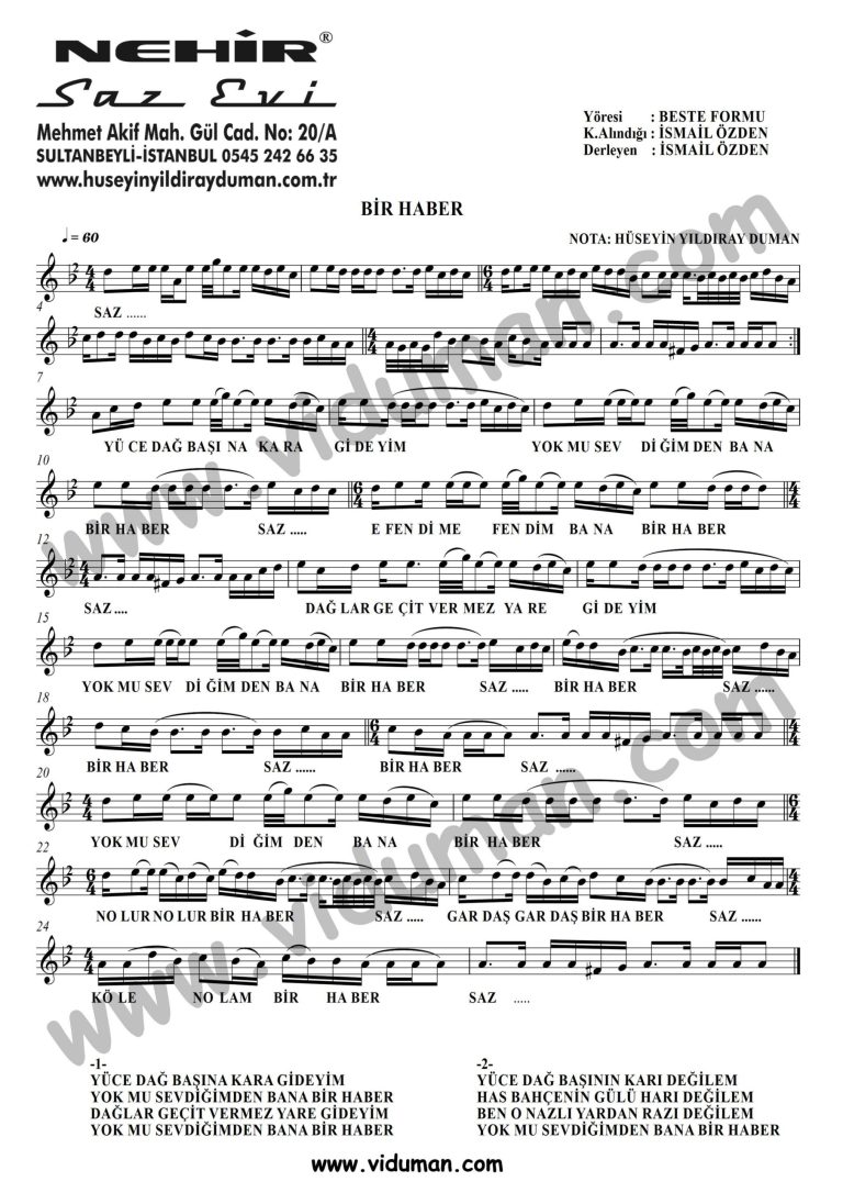 Bir Haber-Baglama-Saz-Notalari